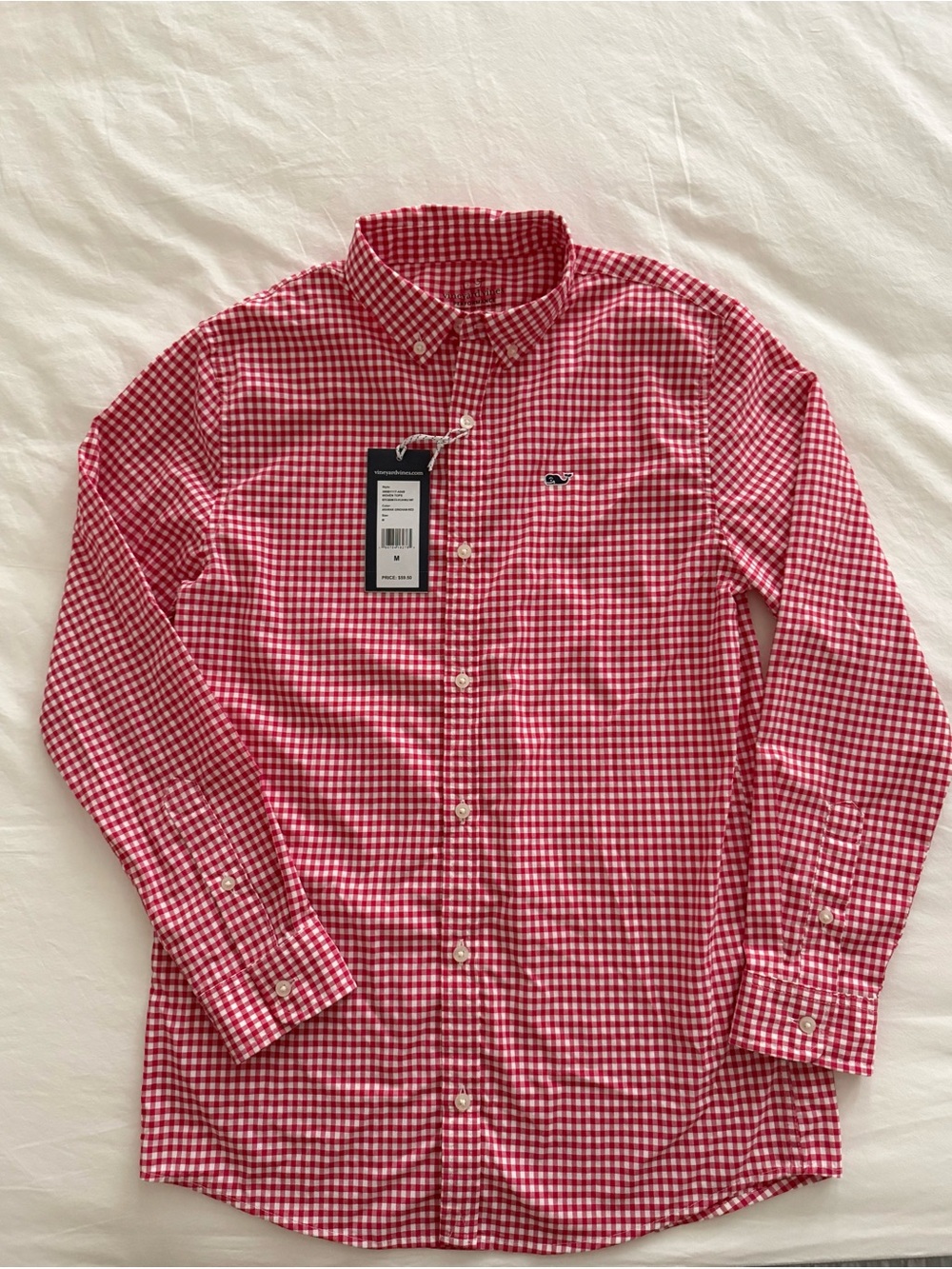 Vineyard Vines Red Gingham Button-Down Shirt- Boys Medium